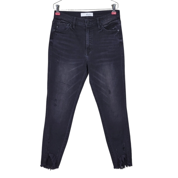 KanCan Jeans Size 9/28 28X28 Black Skinny Distressed Raw Hem Mid Rise Stretch - Picture 1 of 13